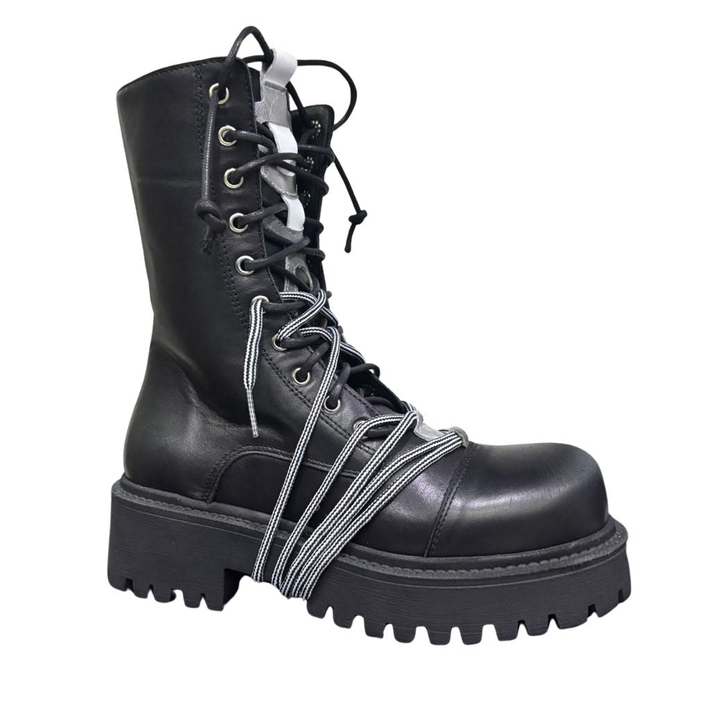 Stivale combat nero Gagliotta XLG con platform carrarmato, doppia allacciatura