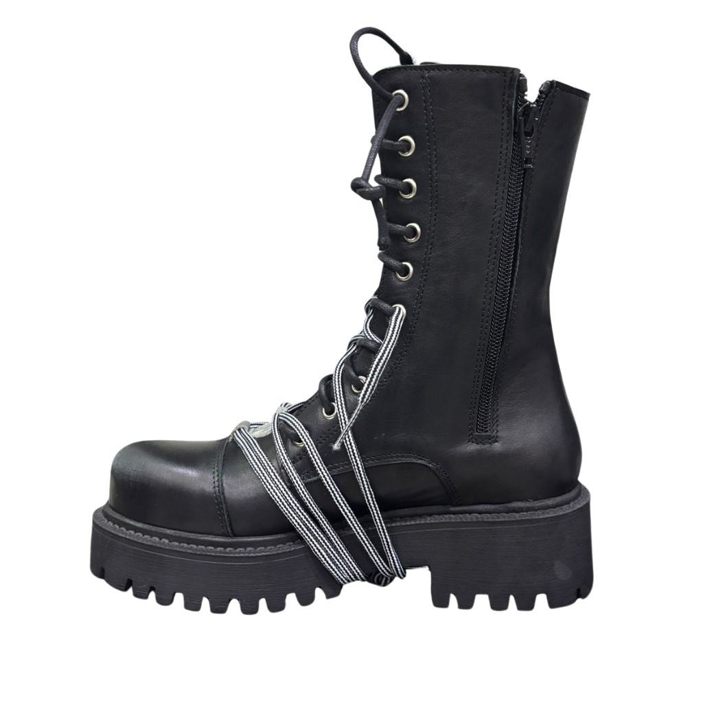 Stivale combat nero Gagliotta XLG con platform carrarmato, doppia allacciatura