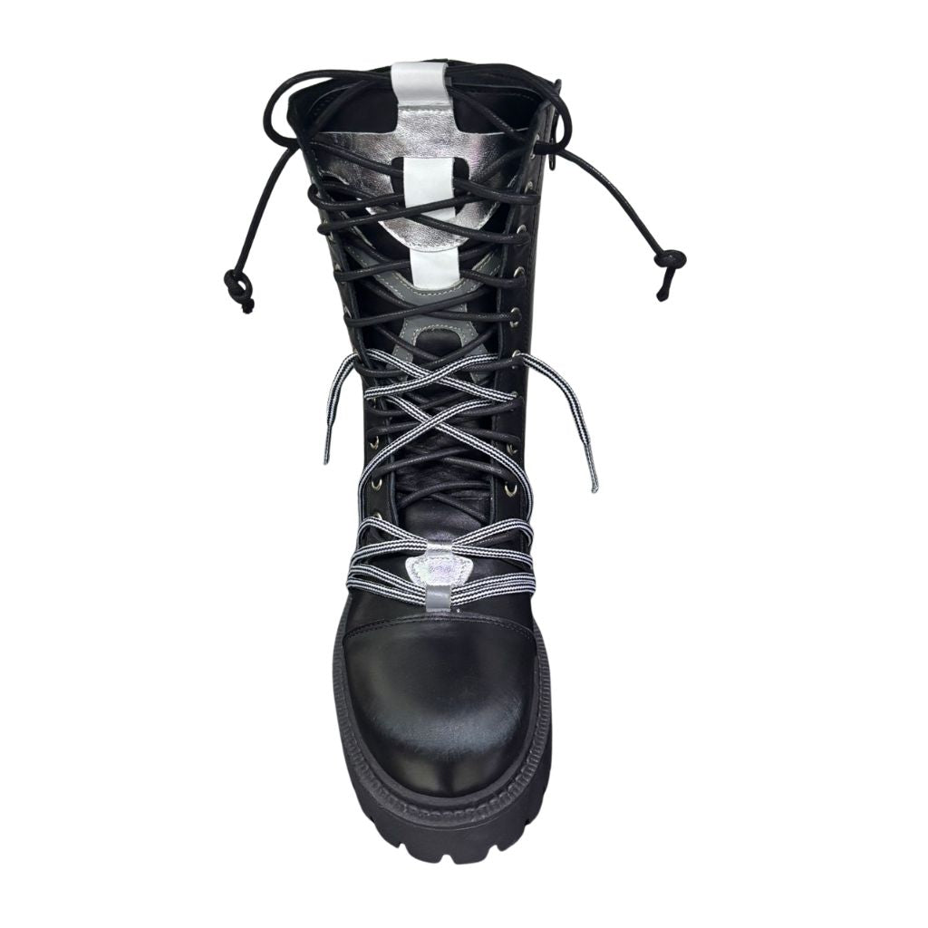 Stivale combat nero Gagliotta XLG con platform carrarmato, doppia allacciatura