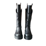 Stivale doppio gambale in pelle nera con punta tonda
