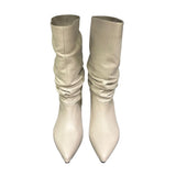Stivali in pelle beige con tacco 6 cm