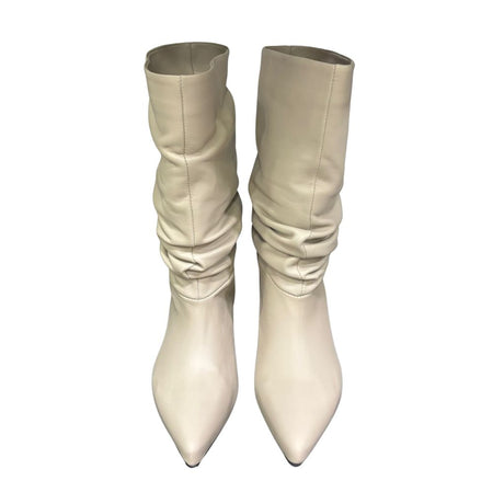 Stivali in pelle beige con tacco 6 cm