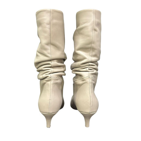 Stivali in pelle beige con tacco 6 cm