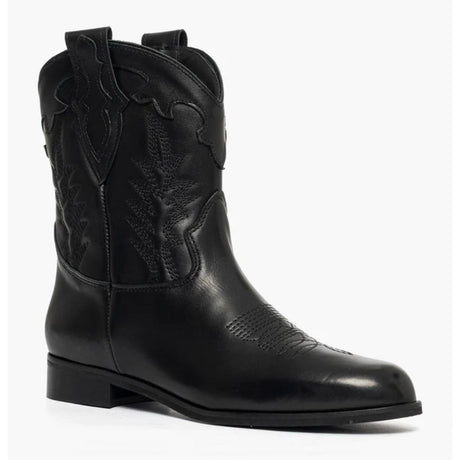 Stivali camperos in pelle nero con ricamo