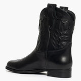 Stivali camperos in pelle nero con ricamo