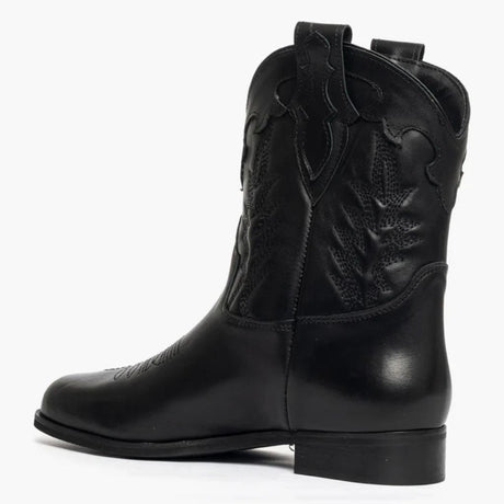 Stivali camperos in pelle nero con ricamo