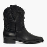 Stivali camperos in pelle nero con ricamo
