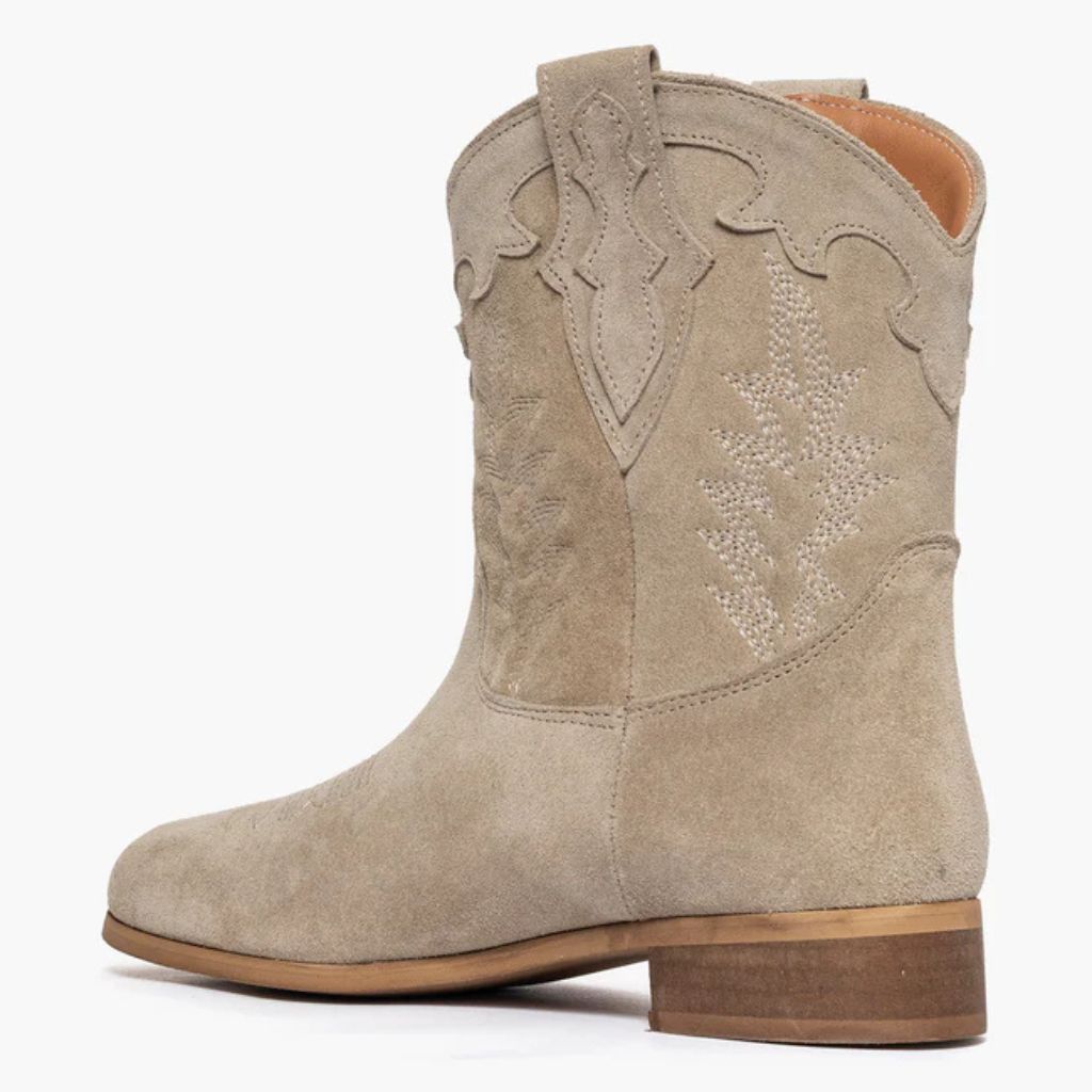 Stivali camperos in camoscio beige con ricamo