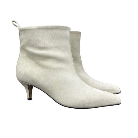 Tronchetto in camoscio ghiaccio con tacco a rocchetto 6 cm e punta affusolata