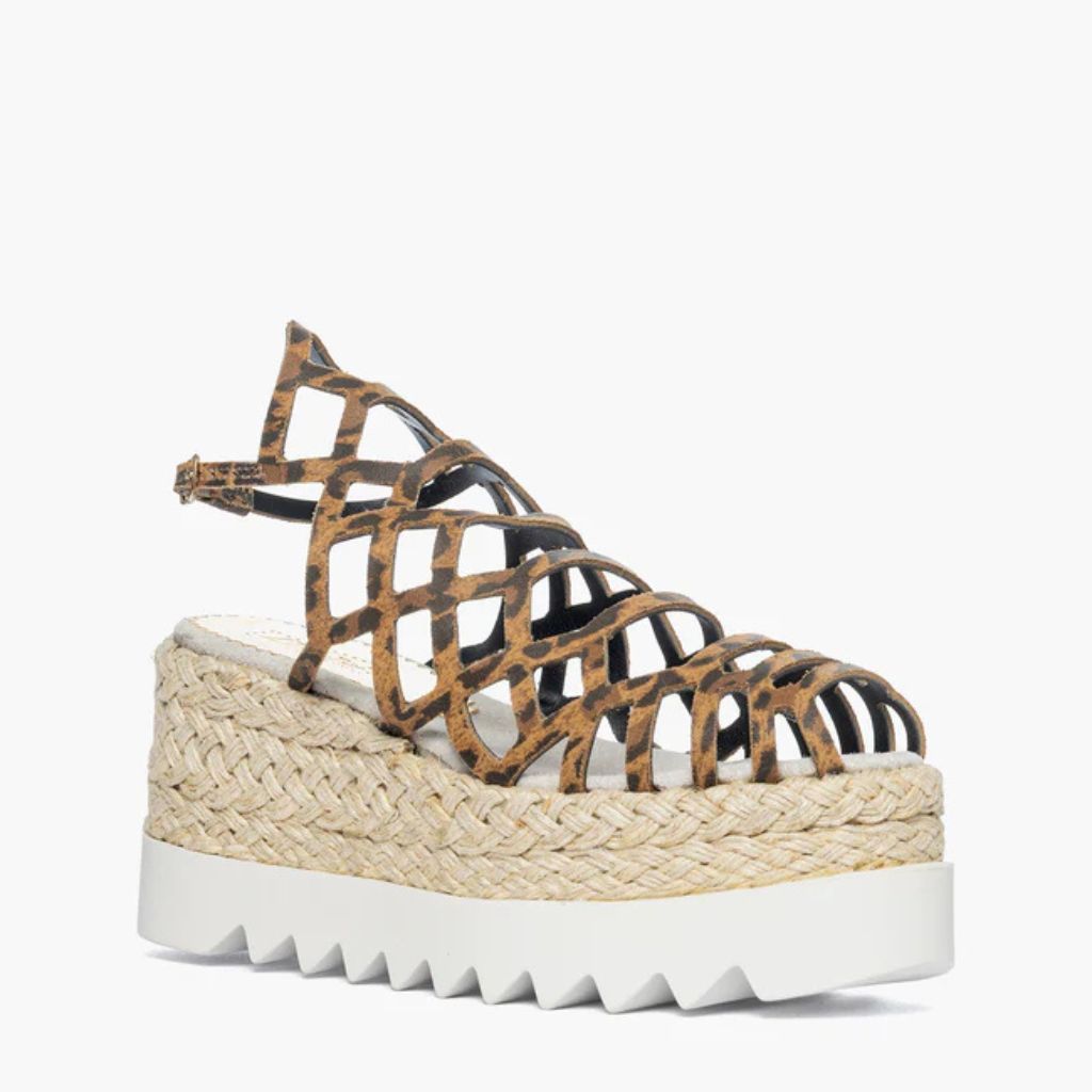 Sandalo gladiator zeppa corda 8,5 cm Gagliotta in pelle leopardo