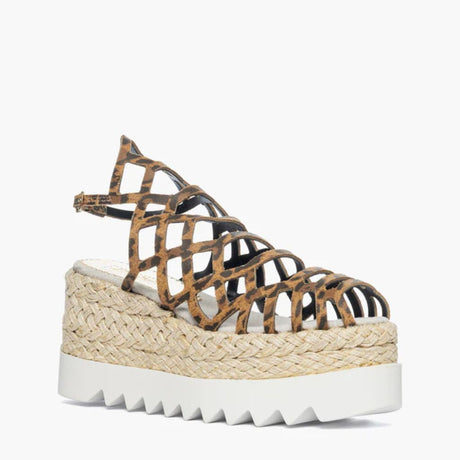 Sandalo gladiator zeppa corda 8,5 cm Gagliotta in pelle leopardo