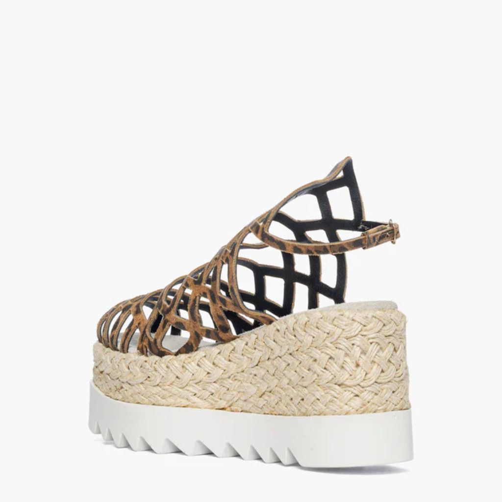 Sandalo gladiator zeppa corda 8,5 cm Gagliotta in pelle leopardo