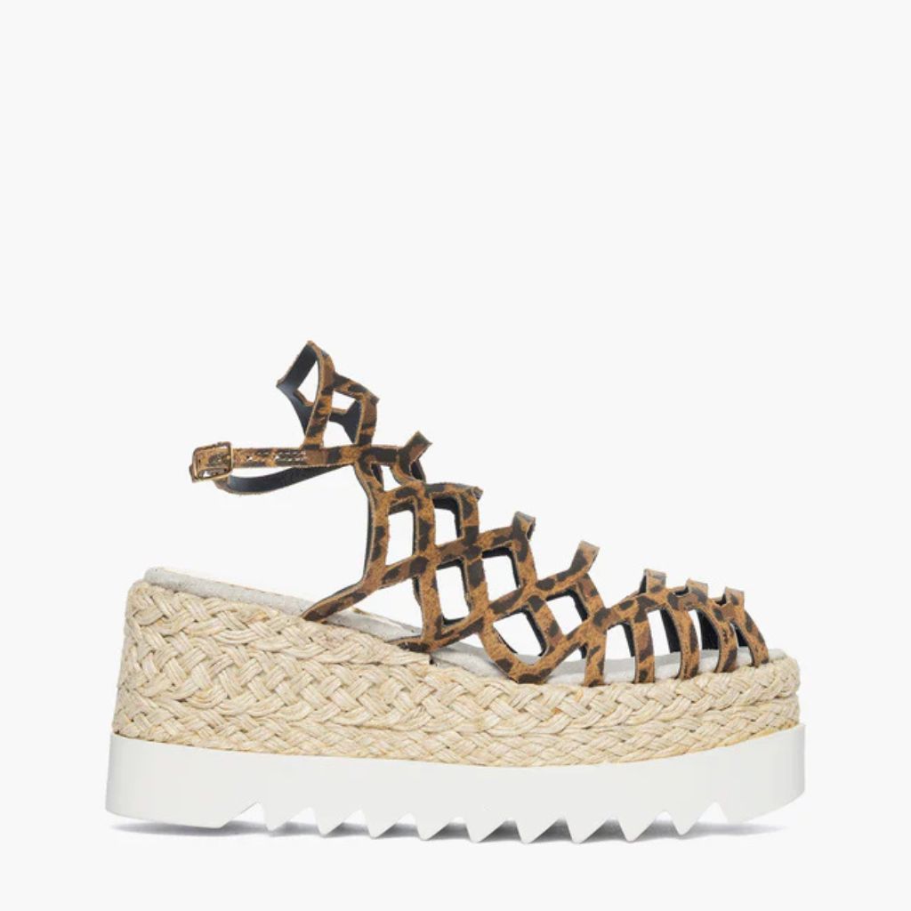 Sandalo gladiator zeppa corda 8,5 cm Gagliotta in pelle leopardo