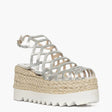 Sandalo gladiator zeppa corda 8,5 cm, in pelle laminata argento