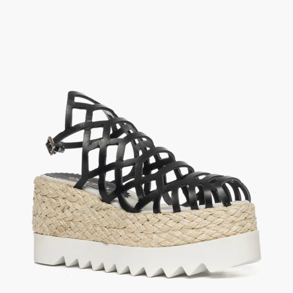 Sandalo gladiator zeppa corda 8,5 cm Gagliotta in pelle nera,
