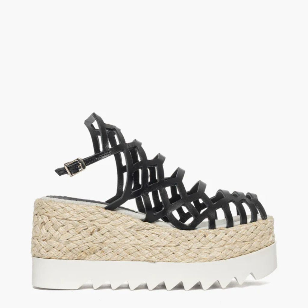 Sandalo gladiator zeppa corda 8,5 cm Gagliotta in pelle nera