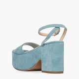 Sandalo Gagliotta in camoscio celeste pastello con zeppa alta 10.5 cm