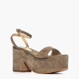 Sandalo Gagliotta in camoscio color taupe con zeppa alta 10.5 cm