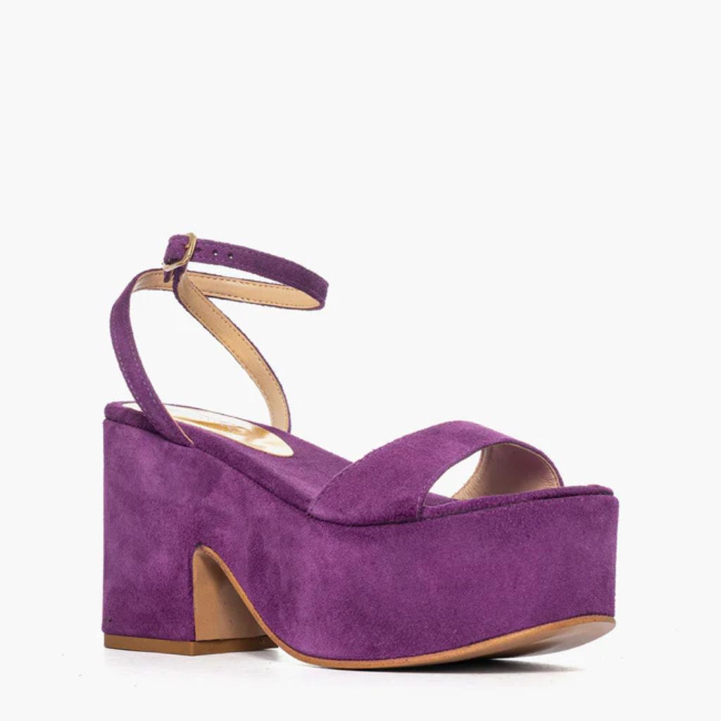 Sandalo Gagliotta in camoscio viola con zeppa alta 10.5 cm