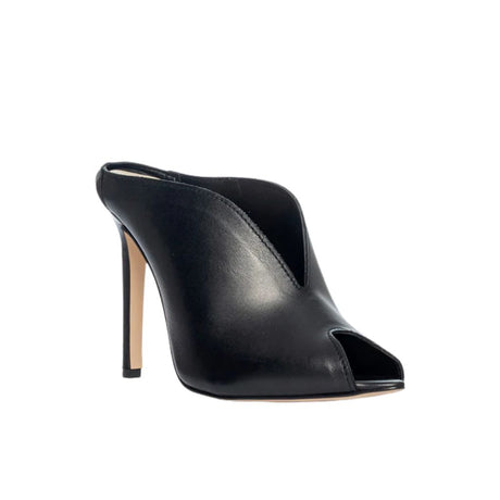 Sabot mule in pelle nera con tacco a spillo 10 cm e scollatura a V