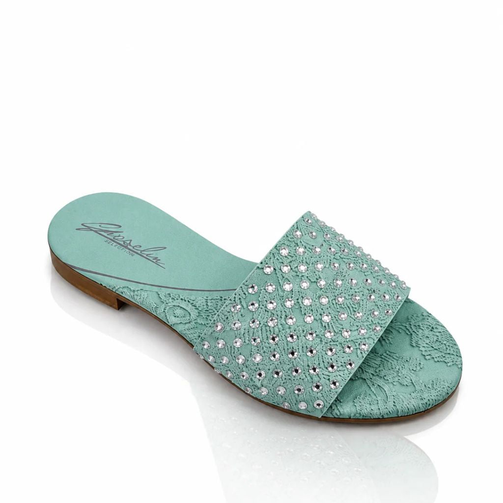 Sandalo Gioselin verde acqua con pizzo e strass