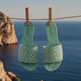 Sandalo Gioselin verde acqua con pizzo e strass