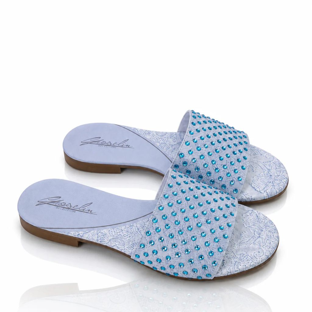 Sandalo Gioselin azzurro con pizzo e strass turchese
