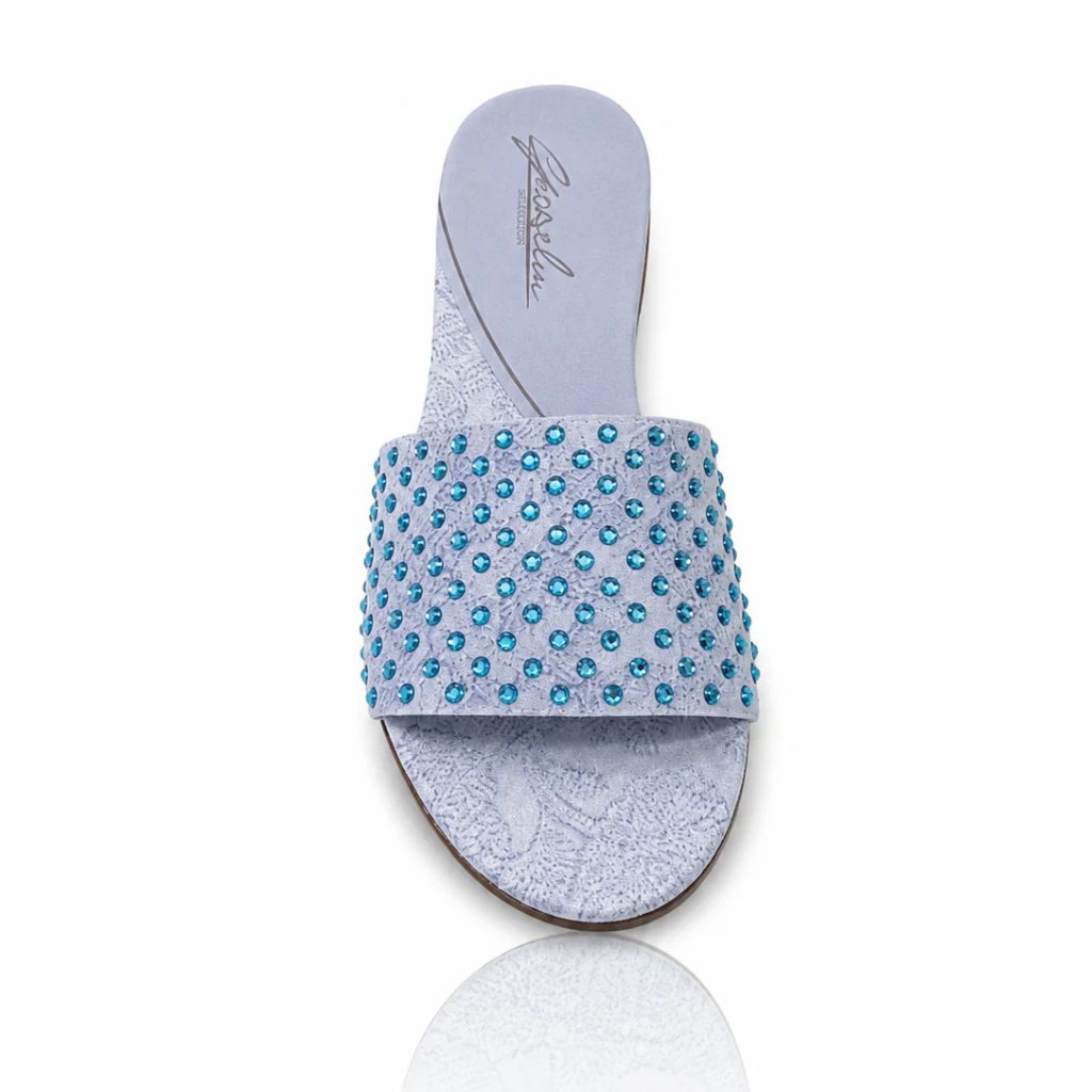 Sandalo Gioselin azzurro con pizzo e strass turchese