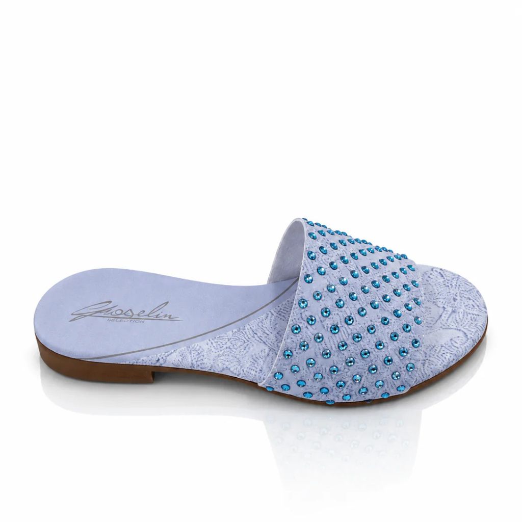 Sandalo Gioselin azzurro con pizzo e strass turchese