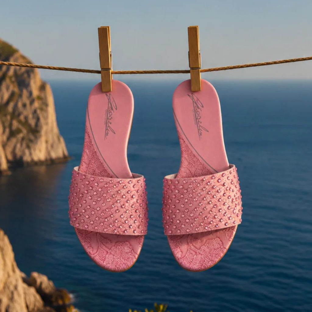 Sandalo Gioselin rosa con pizzo e strass