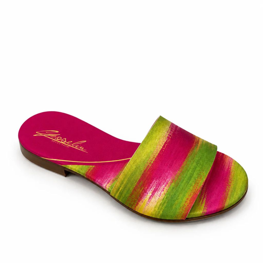 Sandalo Gioselin fantasia tie-dye fucsia e verde
