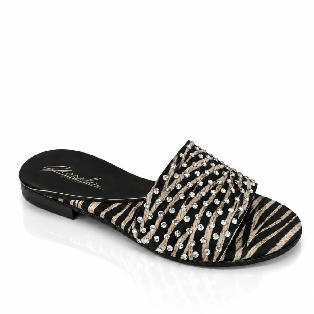Sandalo Gioselin tessuto zebrato con strass