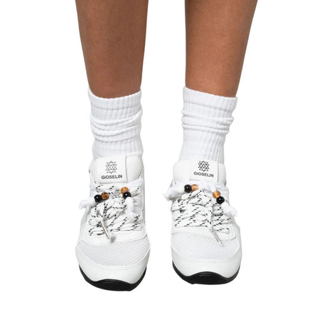 Sneakers Gioselin LOW bianche total white con lacci trekking decorativi e tomaia in mesh
