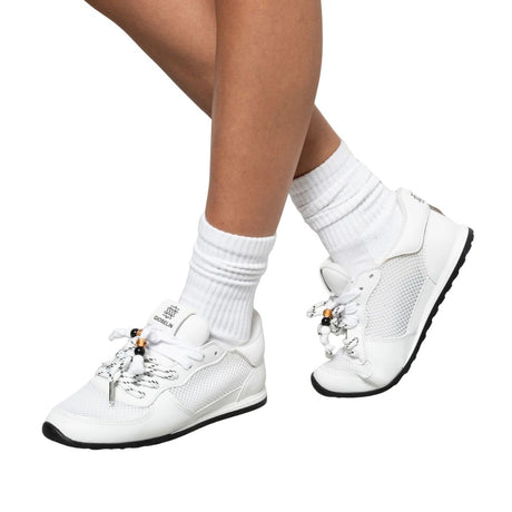 Sneakers Gioselin LOW bianche total white con lacci trekking decorativi e tomaia in mesh