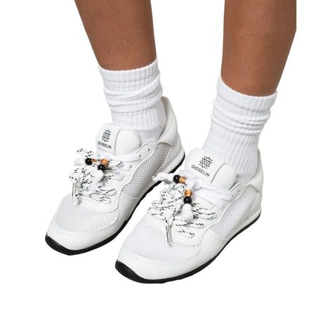 Sneakers Gioselin LOW bianche total white con lacci trekking decorativi e tomaia in mesh