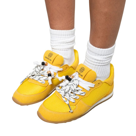 Sneakers Gioselin LOW gialle con lacci trekking decorativi, tomaia in mesh e suola gum