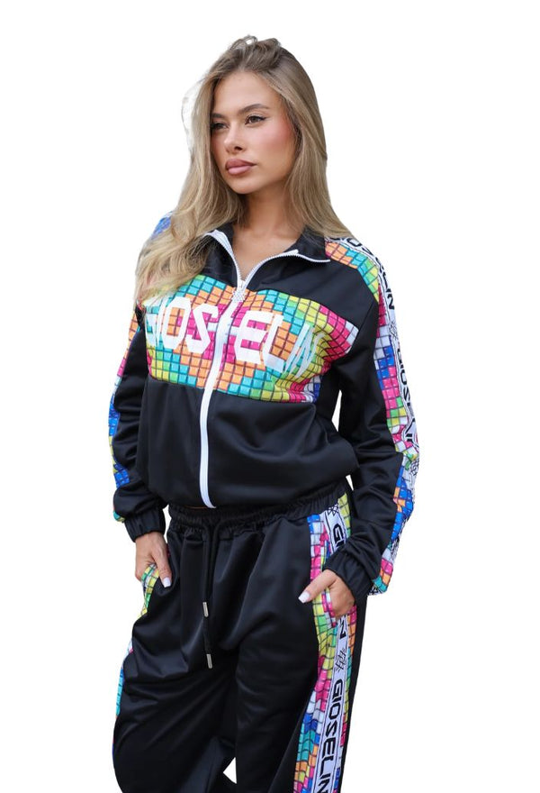 Tuta completa da donna Gioselin Pixel nera in tessuto acetato