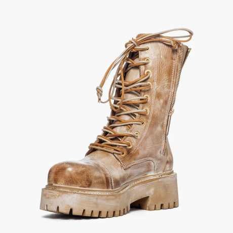 Anfibi pelle cuoio spazzolata effetto vintage beige 