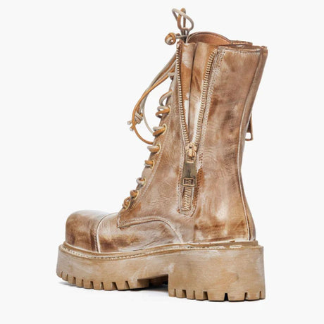 Anfibi pelle cuoio spazzolata effetto vintage beige 