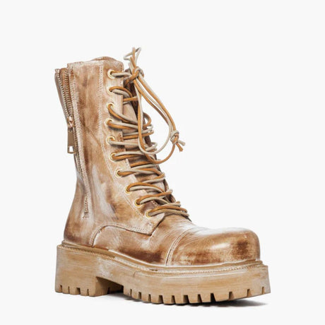 Anfibi pelle cuoio spazzolata effetto vintage beige 