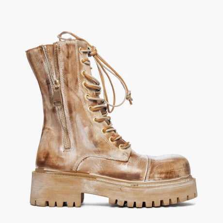 Anfibi pelle cuoio spazzolata effetto vintage beige 