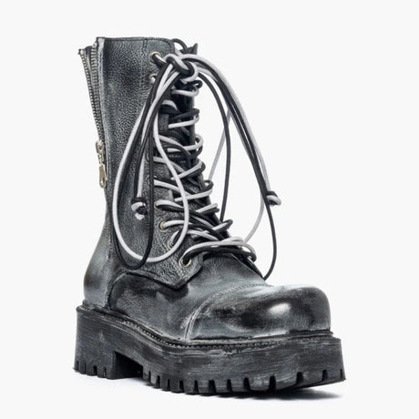 Anfibi Gagliotta nabuk nero spazzolato effetto vintage con doppio laccio bicolore e doppia zip laterale.