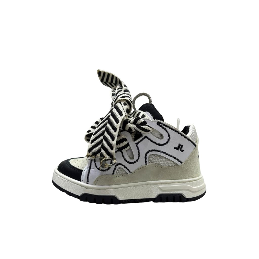 Sneaker alta Jammers London bianca e nera con maxi lacci a righe