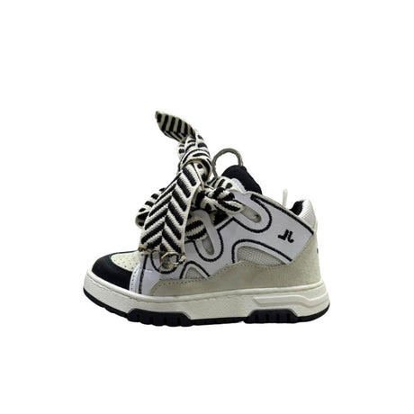 Sneaker alta Jammers London bianca e nera con maxi lacci a righe