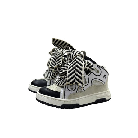 Sneaker alta Jammers London bianca e nera con maxi lacci a righe