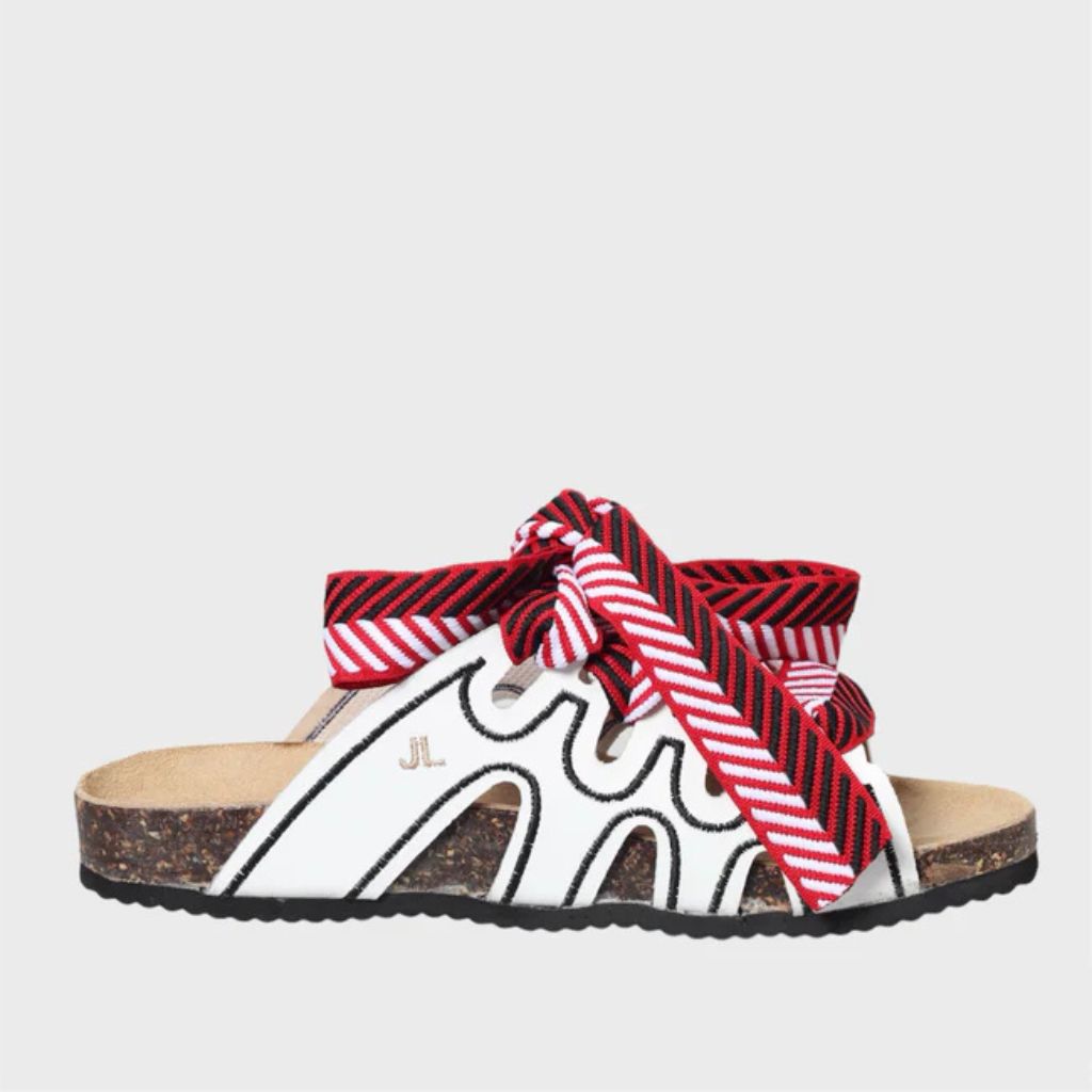 Ciabatta in pelle bianca Jammers London con ricami neri