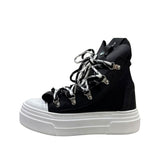 Sneaker alta Jammers London nera con maxi lacci intrecciati e punta bianca