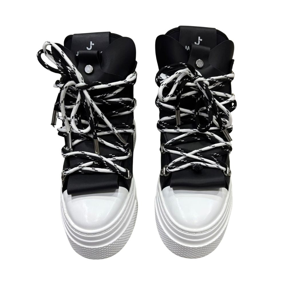 Sneaker alta Jammers London nera con maxi lacci intrecciati e punta bianca