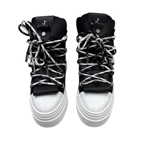 Sneaker alta Jammers London nera con maxi lacci intrecciati e punta bianca