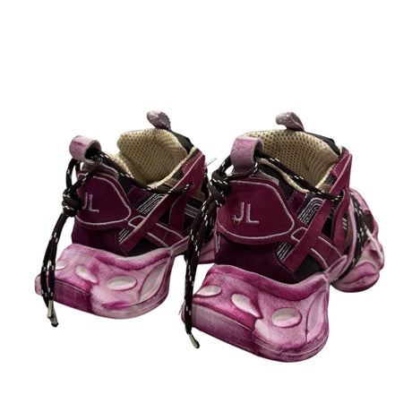 Sneakers Jammers London in vera pelle bordeaux e rosa con lacci intrecciati e suola alta